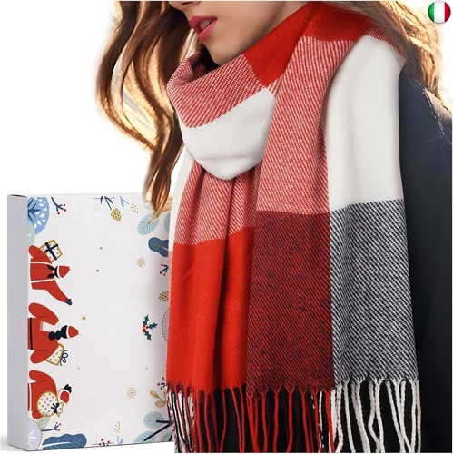 Sciarpa Donna Invernale Loowoko A Coste Waffle Con Dettaglio In Pelle, 180x30 Cm, Colore Neutro: Elegante, Morbida E Anti-Piega, Regalo In Scatola Regalo Di Qualità