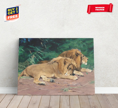 Vintage Lions at Rest Painting Canvas Print Poster Home Decor