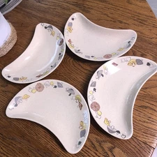 MCM 1950s Franciscan Mushroom Woodlore crescent Snack Tray bone Salad plate Set