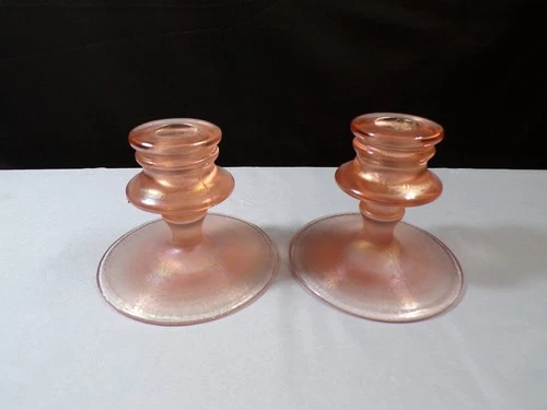 Vintage Pair of Fenton Pink Velva Rose Stretch Glass Candle Holders 3 3/8" INV4