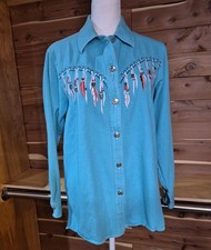Vintage Bob Mackie Wearable Art Western Shirt Feather Embroidery