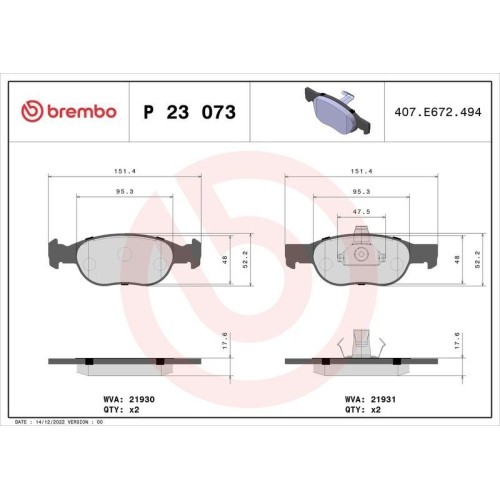 Plaquettes de frein Brembo P23073 à friction stable et sans bruit pour Fiat