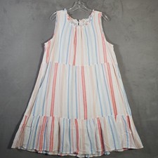 Beach Lunch Lounge Dress Women XXL Pastel Stripe Linen Blend Tiered Coastal Boho