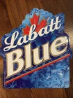Vintage Labatt Blue Beer Metal Sign Embossed Tacker 17x15 Canadian Maple Leaf