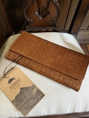 JACK GEORGES Voyager Woven Collection Dark Brown Leather RFID Clutch Wallet NWT