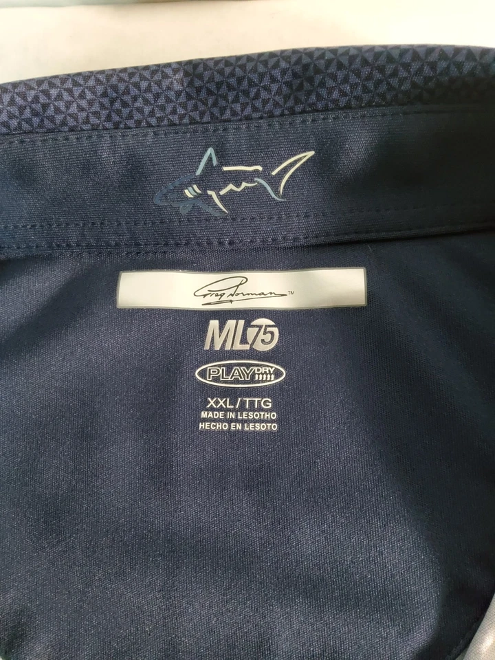 Camisa polo de golf Greg Norman Play Dry ML75 azul geométrica XXL manga corta para hombre Foto 3 de 3