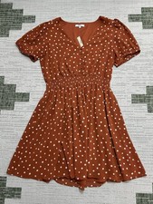 Madewell Smocked Waist Mini Dress Womens Large Brown Inkspot Dots Casual New