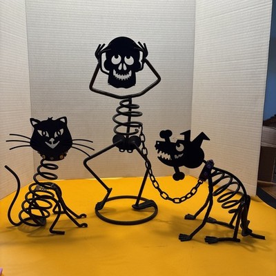 PARTYLITE-Skeletons-Mr. Bones, Sticks The Dog, Felix The Cat-candle Holders-NIB-