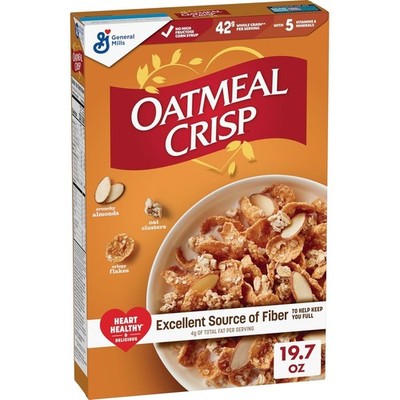 Oatmeal Crisp Heart Healthy Cereal, High Fiber Cereal Made with Whole Grain, 19.