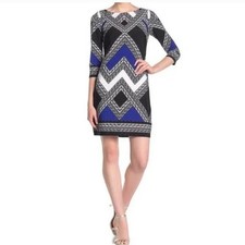 Vince Camuto Allover Geo Print Sheath Dress 3/4 Sleeves Boatneck Size 10 NWT