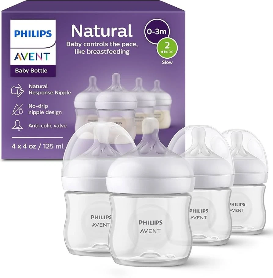 Philips Avent Natural Baby Bottles with Natural Response Nipples - 4oz (4 Pack)