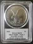2021 $1 American Silver Eagle Dollar Type 2 PCGS MS70