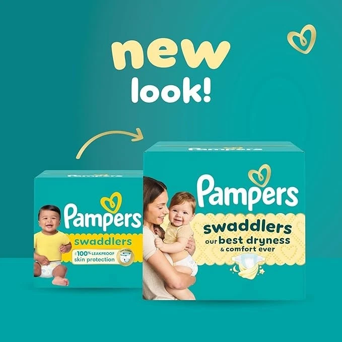 Pañales Pampers Swaddlers, tamaño 1 (8-14 libras), 32 unidades, absorbentes, mantiene al bebé Dr Foto 2 de 4