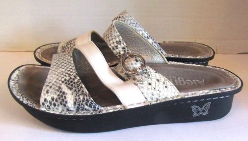 Alegria Colette Silver Snake Print Comfort Leather Sandals Women's EU 38 US 7.5