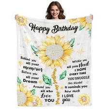 Happy Birthday Blanket for Women Her 50x60 Inch Soft Flannel Fleece Gift