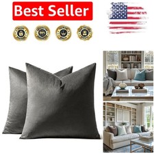 Pack of 2 Soft Dark Grey Velvet Pillow Covers - Elegant 18x18 Inch Square Cases