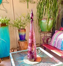 Rare Vintage Empoli 24.5'' Tall CIRCLE AND STRIPES Amethyst Purple Genie Bottle