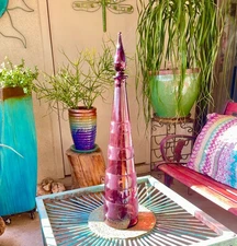 Rare Vintage Empoli 24.5'' Tall CIRCLE AND STRIPES Amethyst Purple Genie Bottle