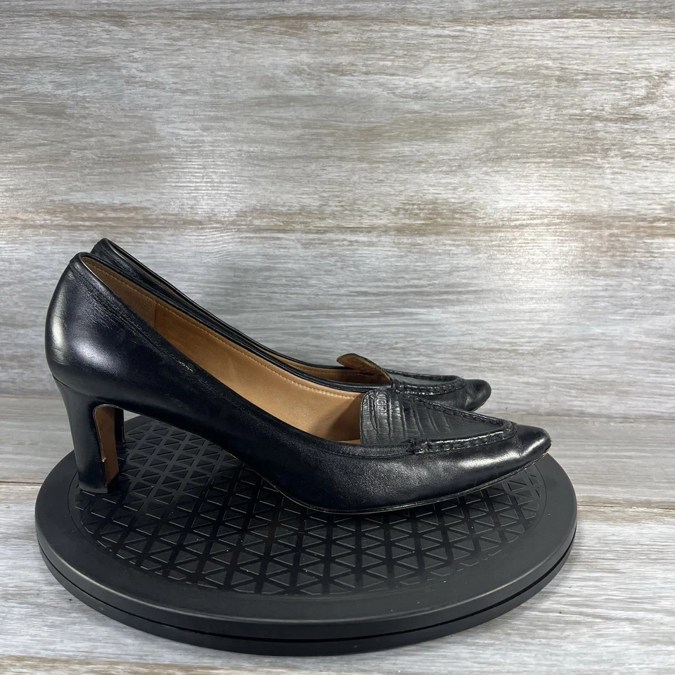 Zapatos de salón estilo mocasín Ann Taylor de cuero negro con tacón de cocodrilo talla 9 para mujer Foto 4 de 4