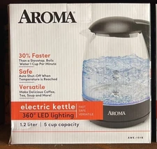 NEW - Aroma Glass Electric Kettle 1.2L/5 Cup Instant Tea Coffee - Fast Boil