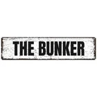 Vintage THE BUNKER Tin Metal Sign Distressed White Black Aluminum 4x16