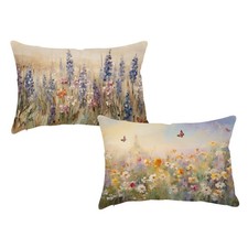 Spring Summer Flowers Lumbar Pillow Covers 12x20 Inch Set of 2 Lavender Floral M