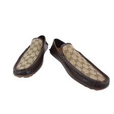 Gucci Driving Loafers Mens 12 Brown Good GG Supreme Canvas Leather Slip On COA