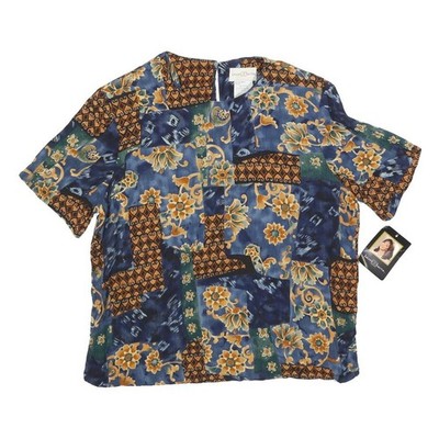 JACLYN SMITH Damen Blau Braunes Blumenmuster Kurzärmlig TOP S Baumwollmischung