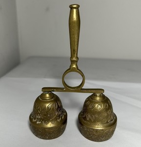Vintage Sarna India Etched Leaves Flowers 422A Double Hand Desk Brass Bell