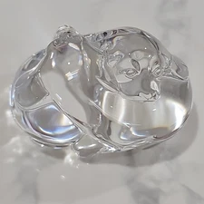 1986 STEUBEN CRYSTAL "PUPPY LOVE"  FIGURINE-HAND COOLER-  PAPERWEIGHT. PRISTINE!