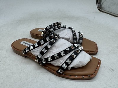 Steve Madden Skyler Flat Sandals Women's Black Studded Multi Strap Slip-On - 5.5