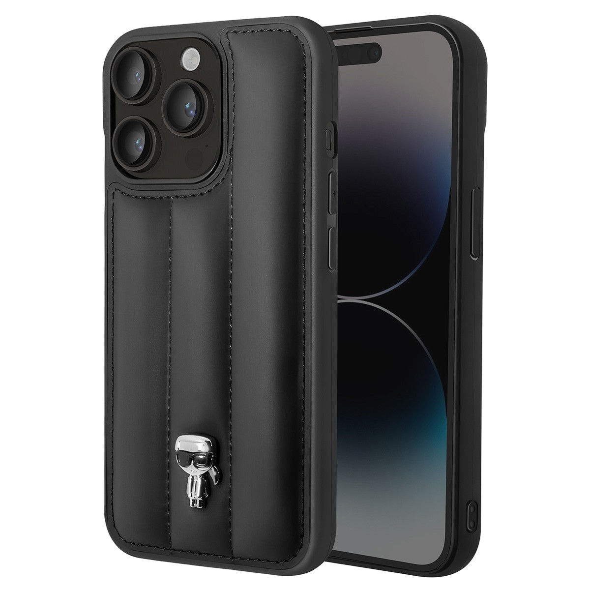 Coque iPhone 14 Pro Karl Lagerfeld Puffy Ikonik Pins accessoire luxe cuir synthétique