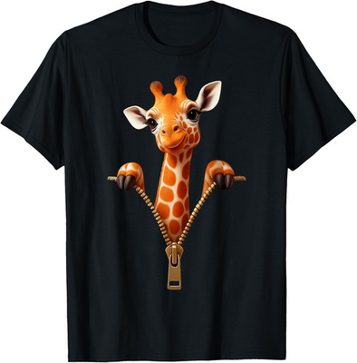 #ad #ad Cute Giraffe Emerging Zipper Funny Animal Unisex T Shirt $14.99