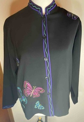 Coldwater Creek Women's Size 3X Black w/ Colorful Embroidered Butterflies Blazer