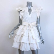 Ulla Johnson Lulua Ruffled Mini Dress White Cotton Size 4