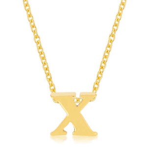 Authentic Yellow Gold Plated Brass Small Lowercase Letter X Initial 18+2" Necklace