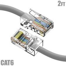 2FT Cat6 RJ45 Ethernet LAN Network UTP Cable Non Booted Copper Gold 24AWG Gray