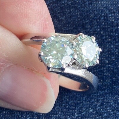 Klassischer runder Moissanit Toi Et Mio Verlobungsring 1,9 kt 14 kt Weißgold vergoldet