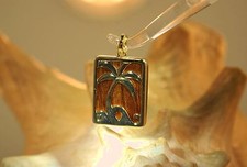 16mm Gold Plated On Brass Genuine Hawaiian Koa Wood Reversible Palm Tree Pendant