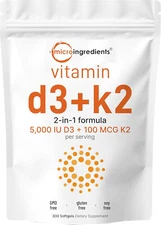 Micro Ingredients Vitamin D3 5000 IU with K2 100 mcg, 300 Soft-Gels | K2 MK-7