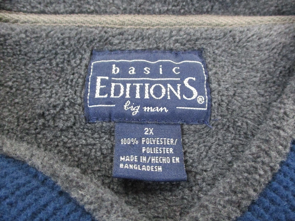 Suéter de Vellón Vintage Ediciones Básicas Cuello en V Azul Gris Acanalado Hombre Grande 2X Años 90 Usado en Excelente Condición Foto 3 de 4