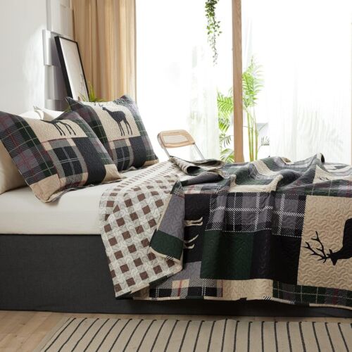 Lightweight Reversible Lodge Quilt Set for Twin Beds - Plaid & Animal Themes - Picture 5 of 9