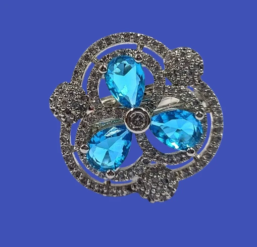 Anel feminino folheado a prata CZ AD festa topázio pedra preciosa 7-10 anel ajustável - Imagem 3 de 4