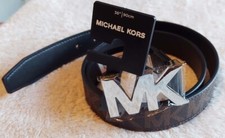 Michael Kors Men's Brown 31 mm Silver Logo Buckle Belt Size 36 NWT