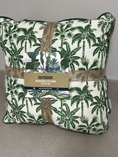 2 TOMMY BAHAMA Porch PILLOWS Straw Weave with green palm trees 20" x 20" NWT 