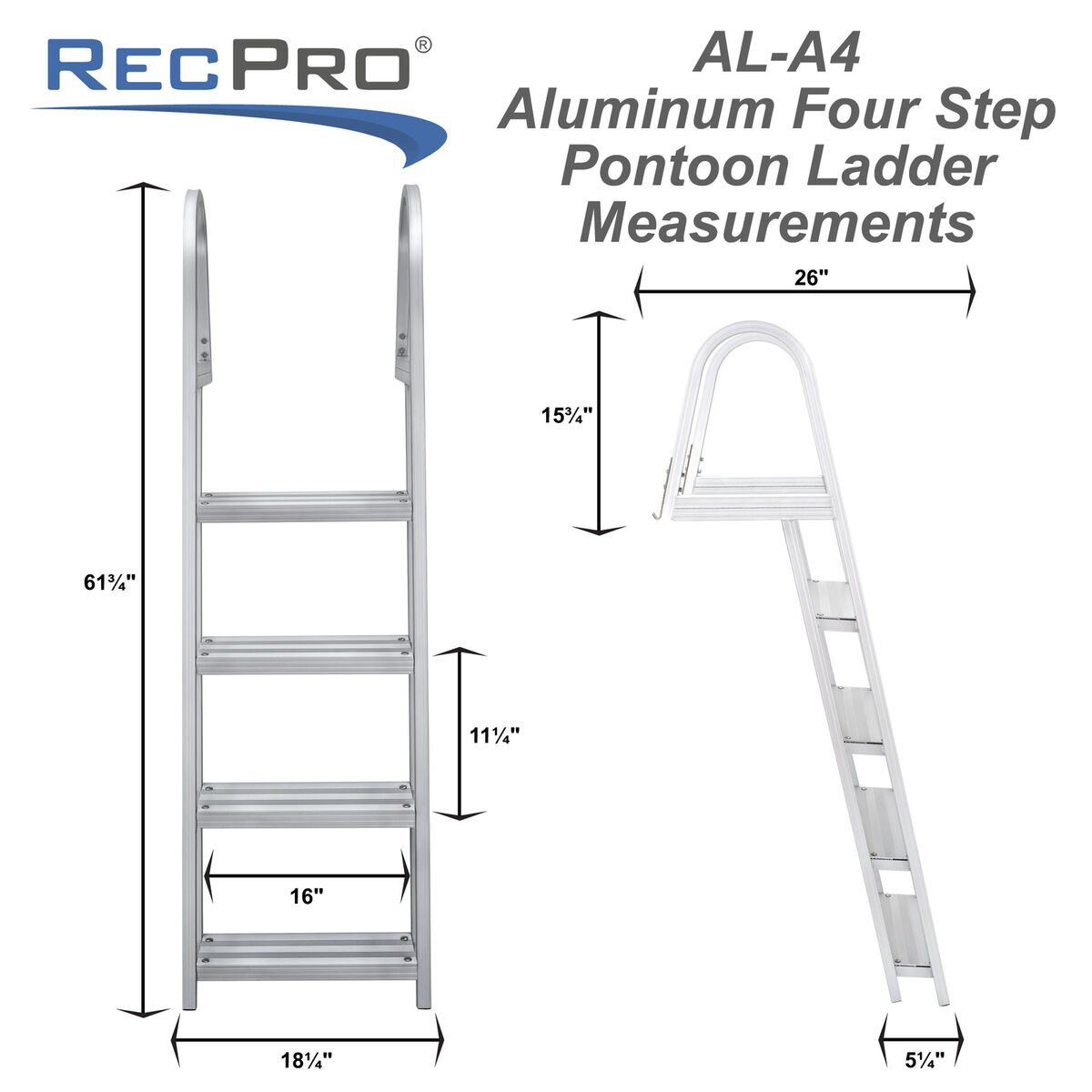 Pontoon Boat Ladder 4 Step Removable Boarding Aluminum Heavy Duty Al A4