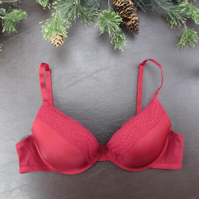 Primark Bra Size 36B Red Lace Padded Underwire Adjustable Clasp Back