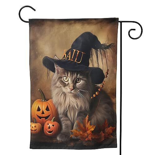 Halloween Pumpkin And Cat Garden Flag Vertical Double Sided 12.5 x 18 ...