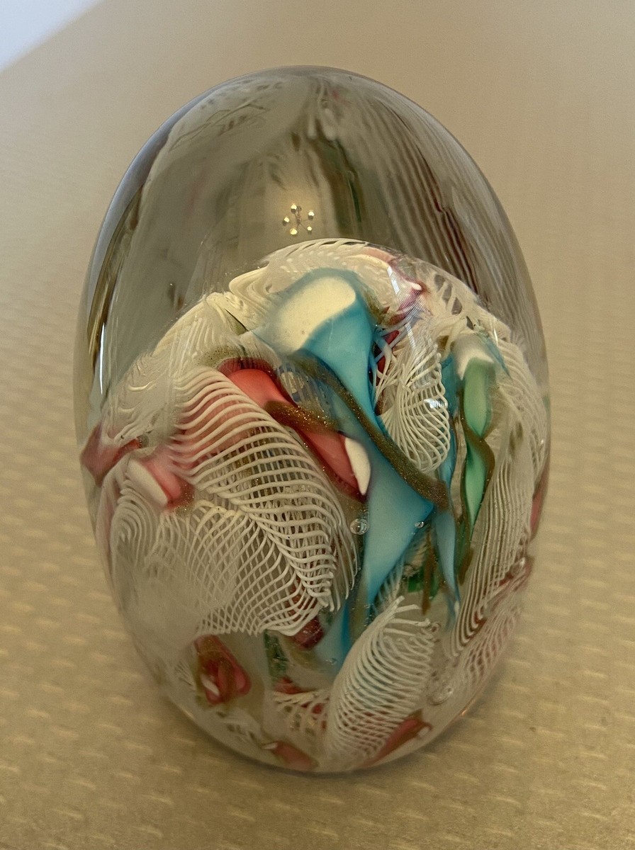 Vintage Murano Latticino Scramble Multicolored Egg Shaped Art