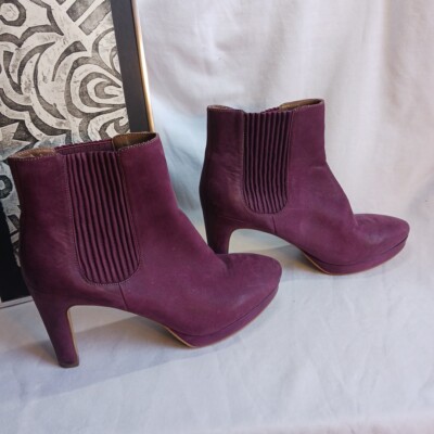 ECCO Shoes Women 39 Bootie Purple Leather Ankle Boot Slip On High Heel